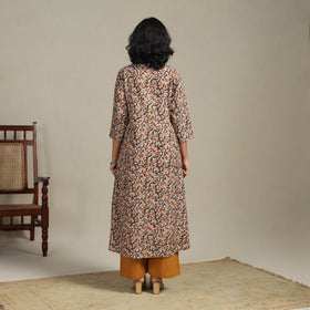 Beige Natural Dyed Cotton A-Line Pedana Kalamkari Print Kurta