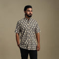 Beige - natural dyed cotton men half sleeve bagru shirt 07