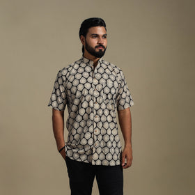 Beige - natural dyed cotton men half sleeve bagru shirt 07