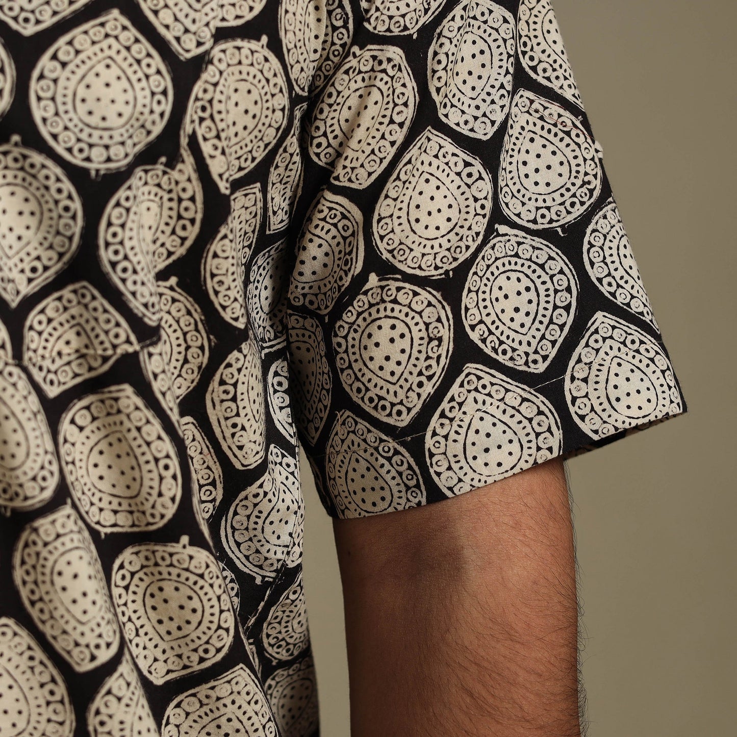 Beige - natural dyed cotton men half sleeve bagru shirt 07