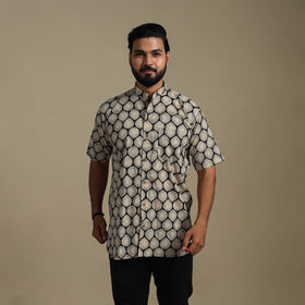 Beige - natural dyed cotton men half sleeve bagru shirt 07