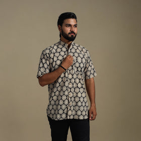 Beige - natural dyed cotton men half sleeve bagru shirt 07