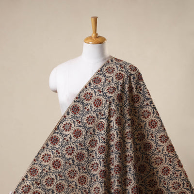 Beige - natural dyed cotton pedana kalamkari fabric 01