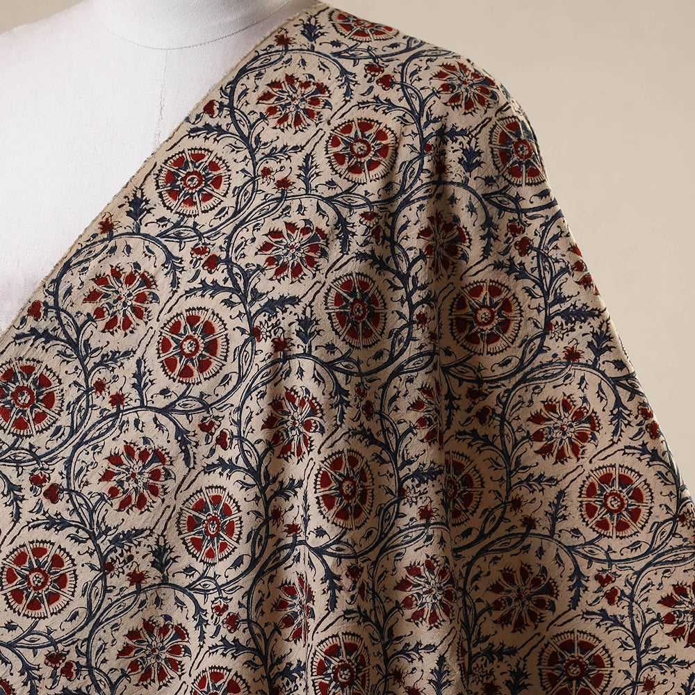 Beige - natural dyed cotton pedana kalamkari fabric 01