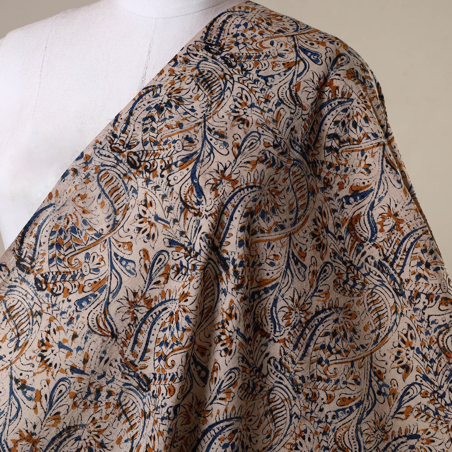 Beige - natural dyed cotton pedana kalamkari fabric 04