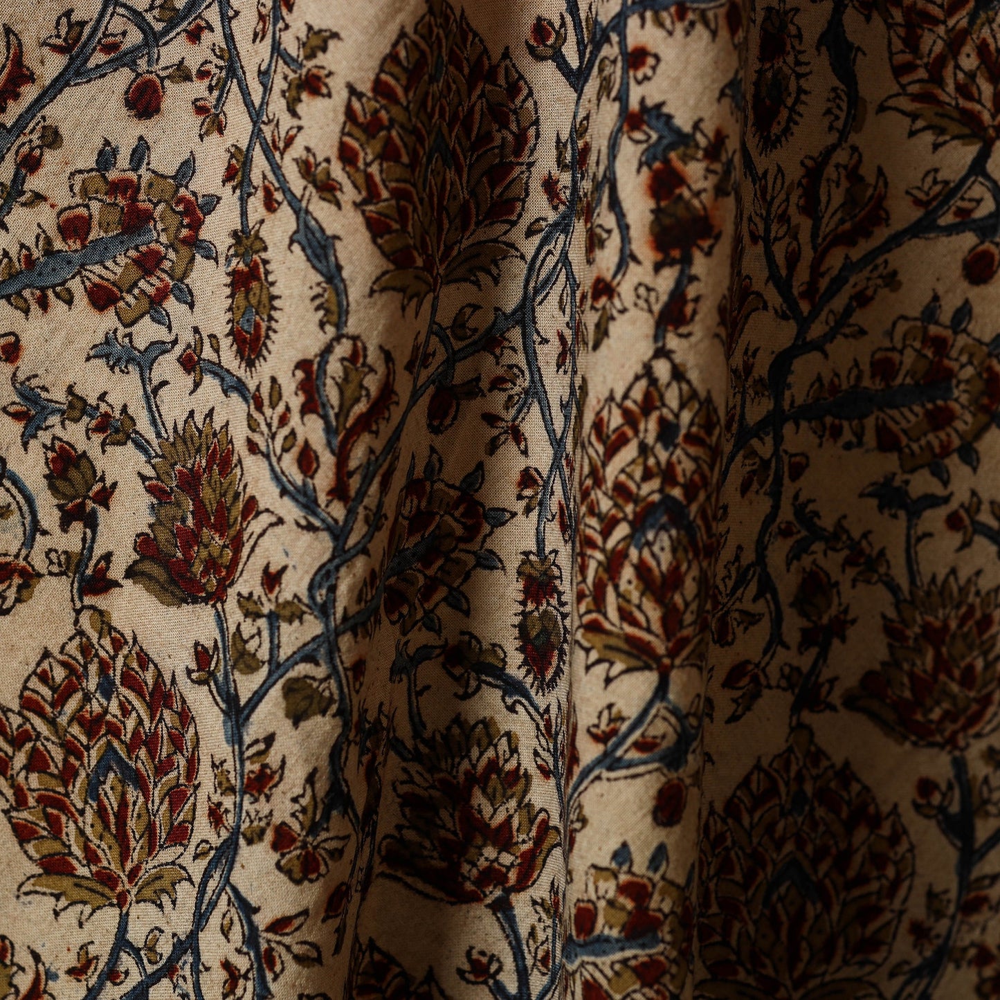 Beige - natural dyed cotton pedana kalamkari fabric 04