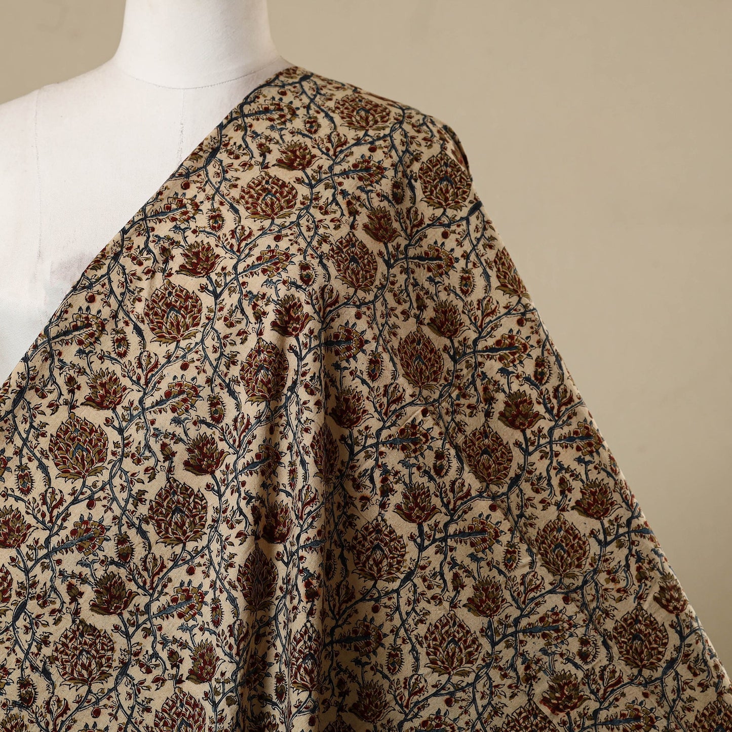 Beige - natural dyed cotton pedana kalamkari fabric 04