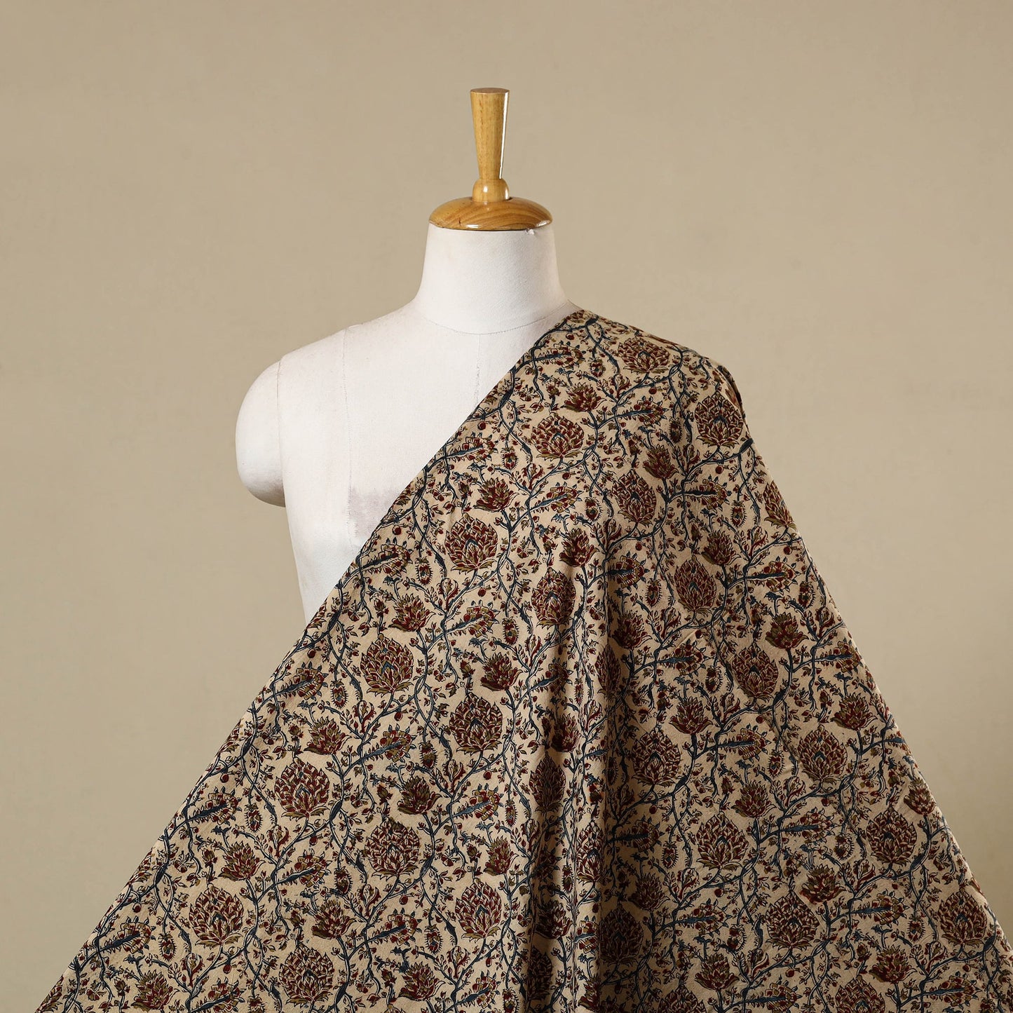 Beige - natural dyed cotton pedana kalamkari fabric 04