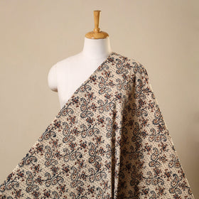 Beige Natural Dyed Block Print Cotton Pedana Kalamkari Fabric
