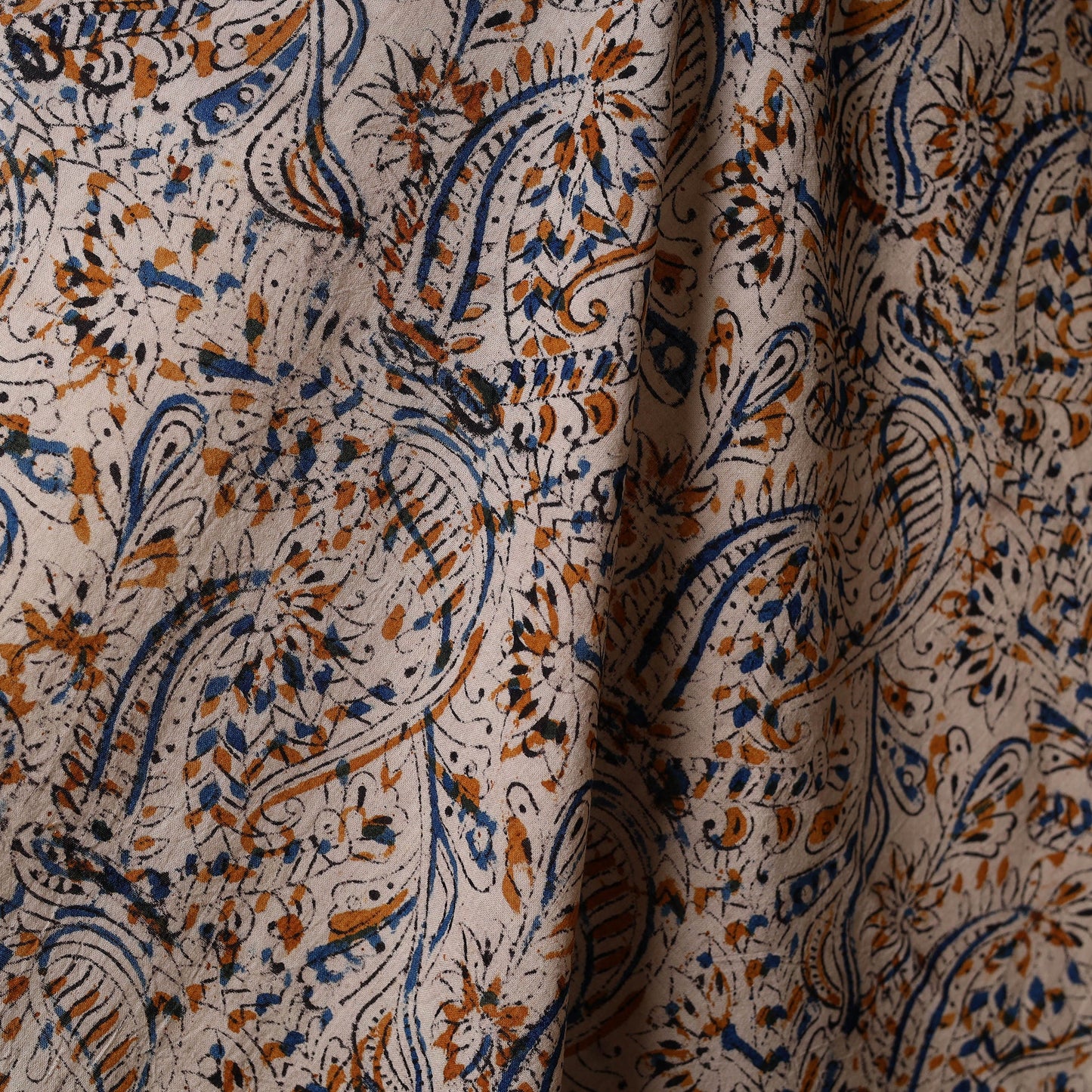 Beige - natural dyed cotton pedana kalamkari fabric 04