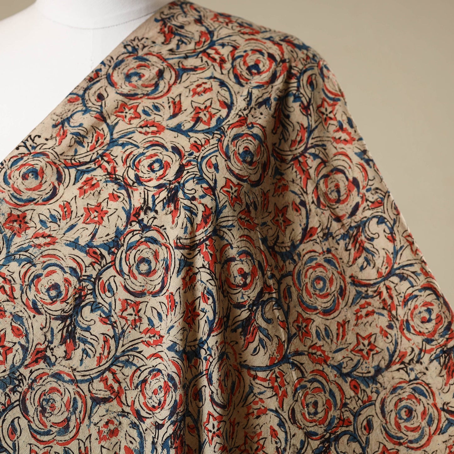 Beige - natural dyed cotton pedana kalamkari fabric 05