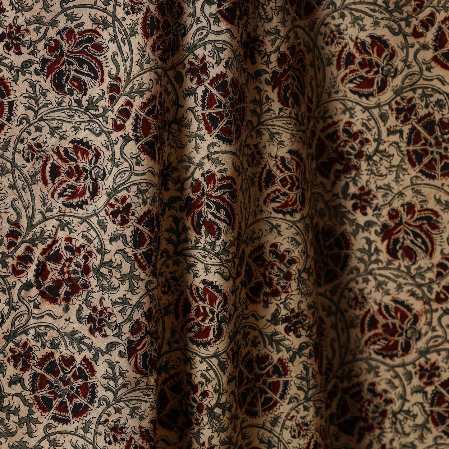 Beige - natural dyed cotton pedana kalamkari fabric 05