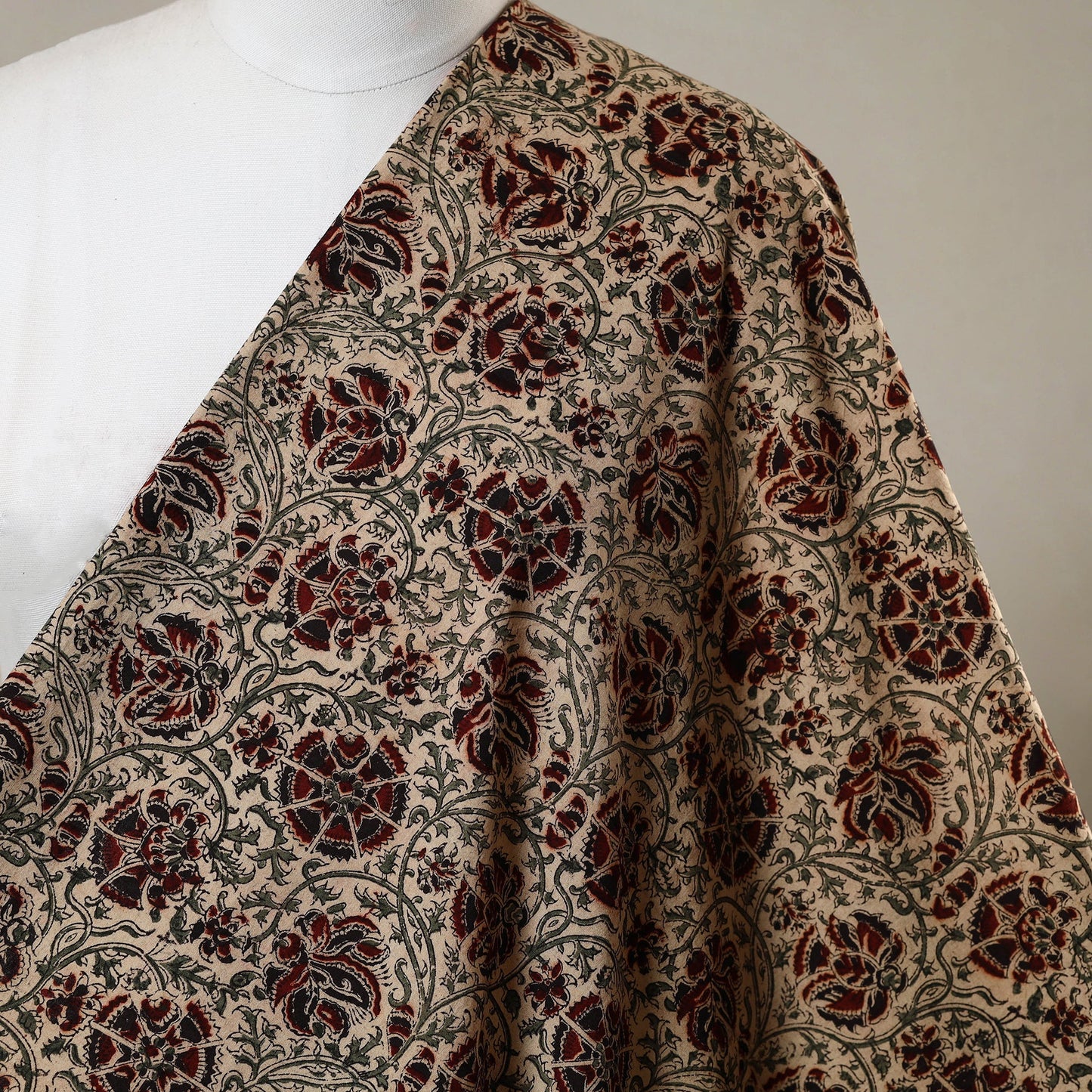 Beige - natural dyed cotton pedana kalamkari fabric 05