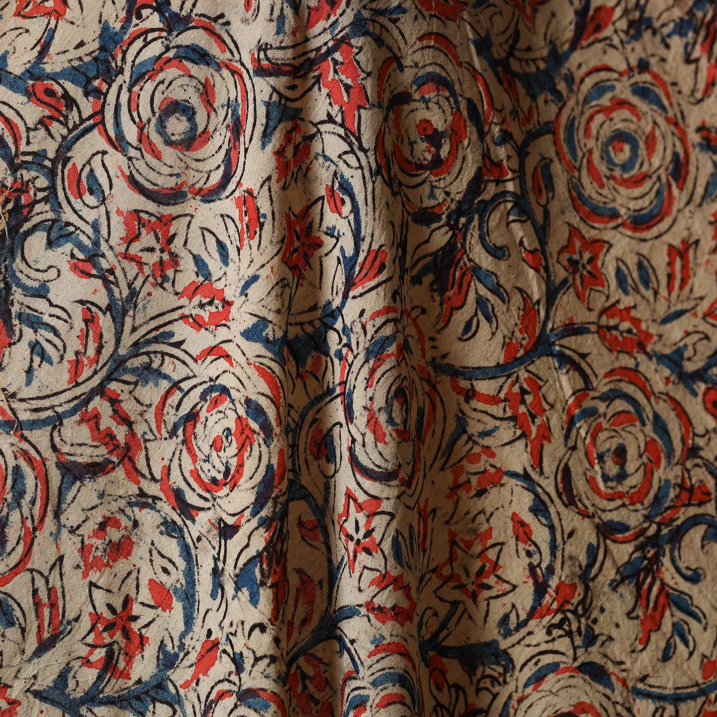 Beige - natural dyed cotton pedana kalamkari fabric 05