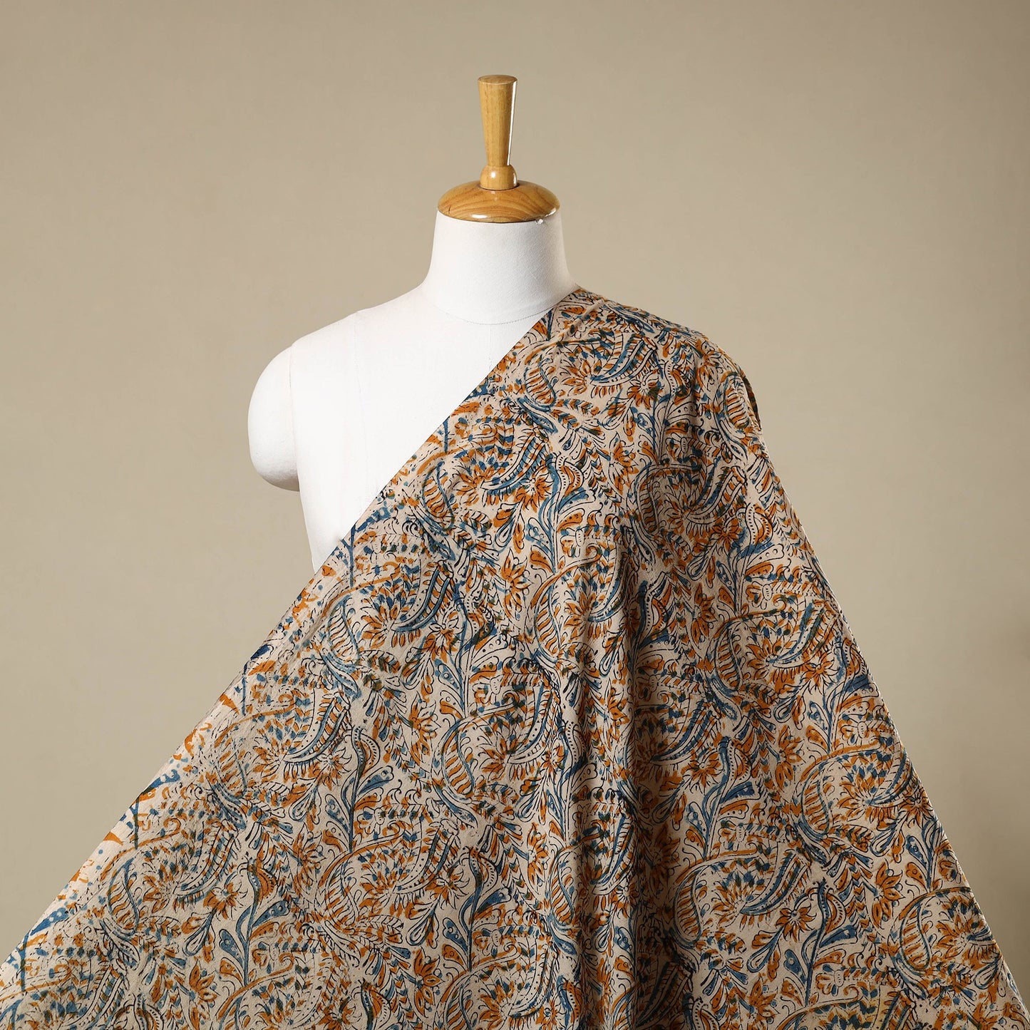 Beige - natural dyed cotton pedana kalamkari fabric 06