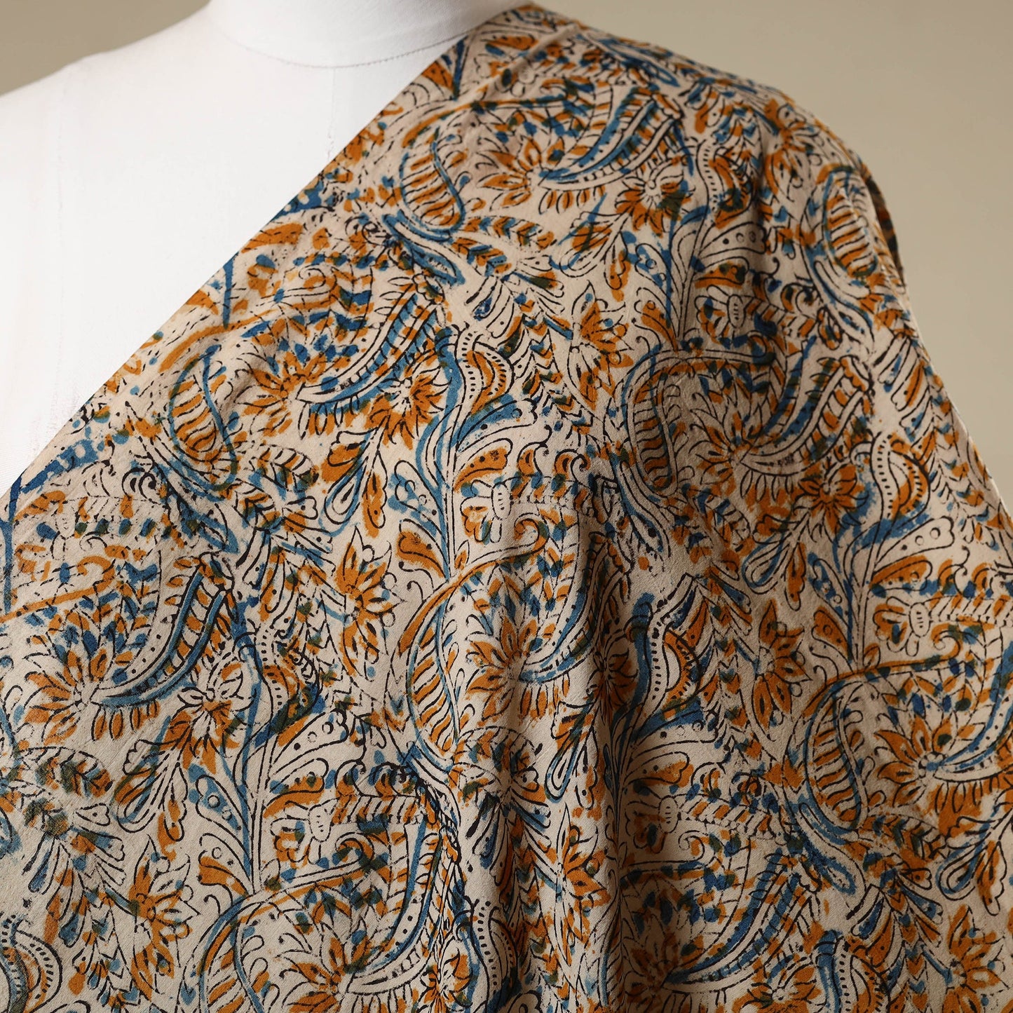 Beige - natural dyed cotton pedana kalamkari fabric 06