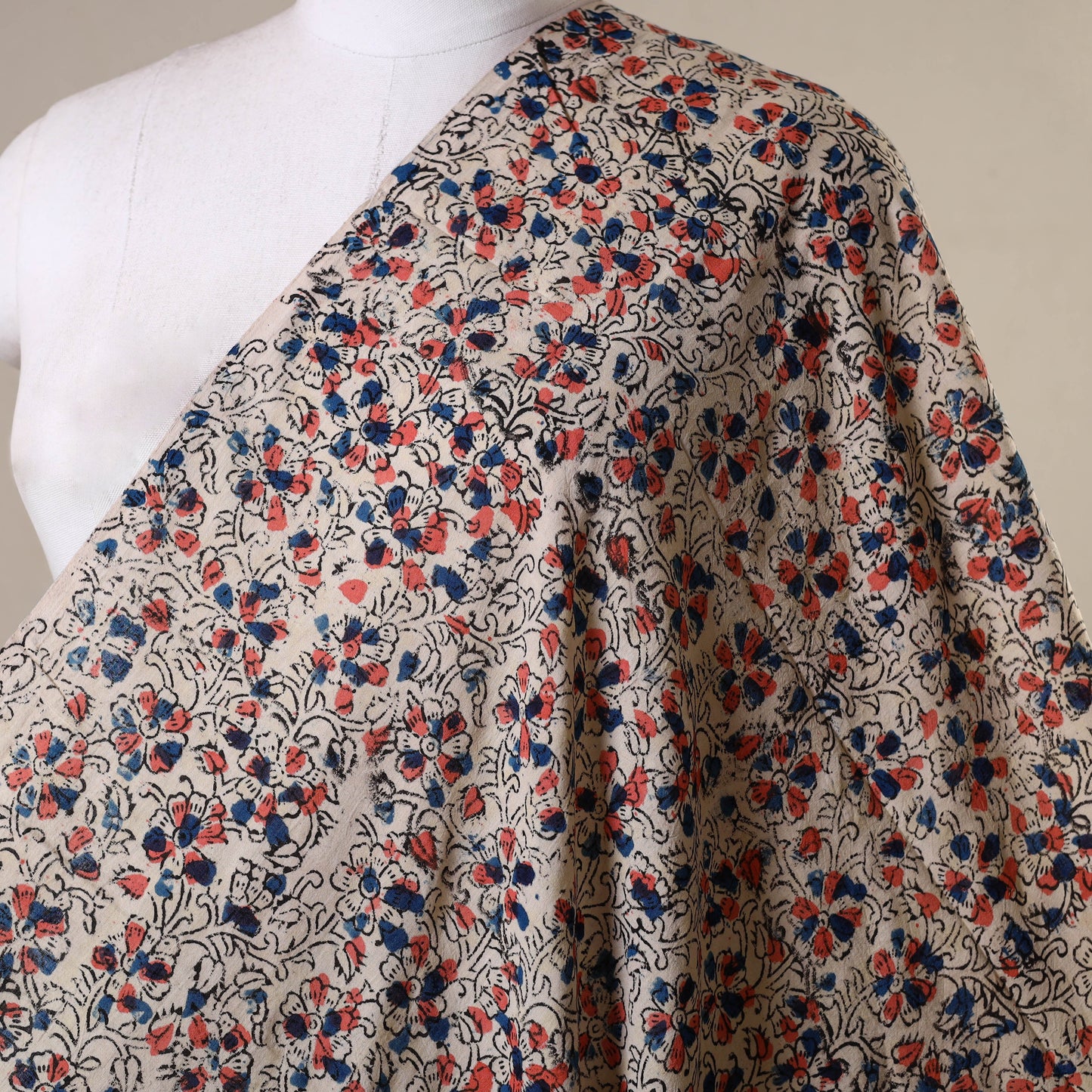 Beige - natural dyed cotton pedana kalamkari fabric 07