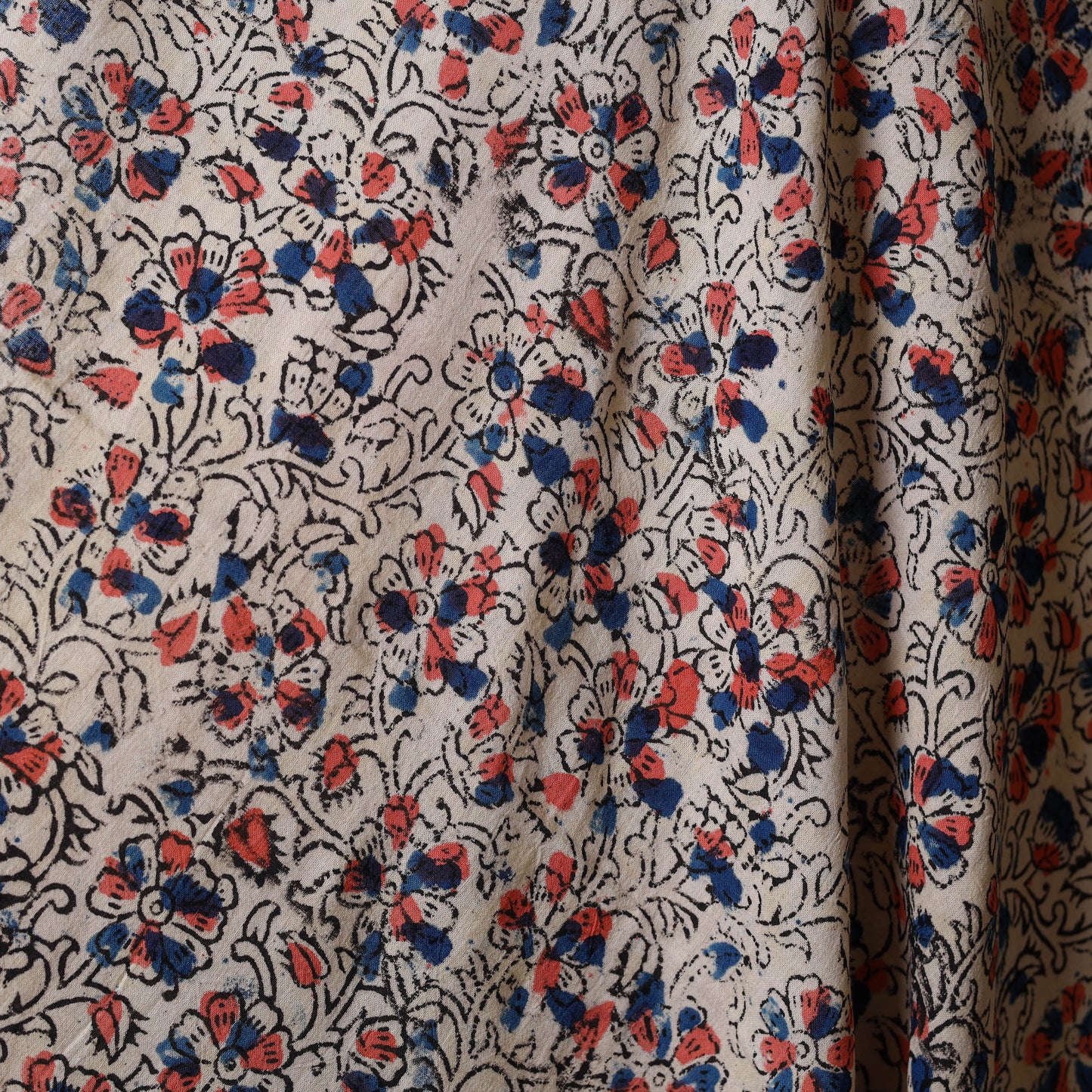 Beige - natural dyed cotton pedana kalamkari fabric 07