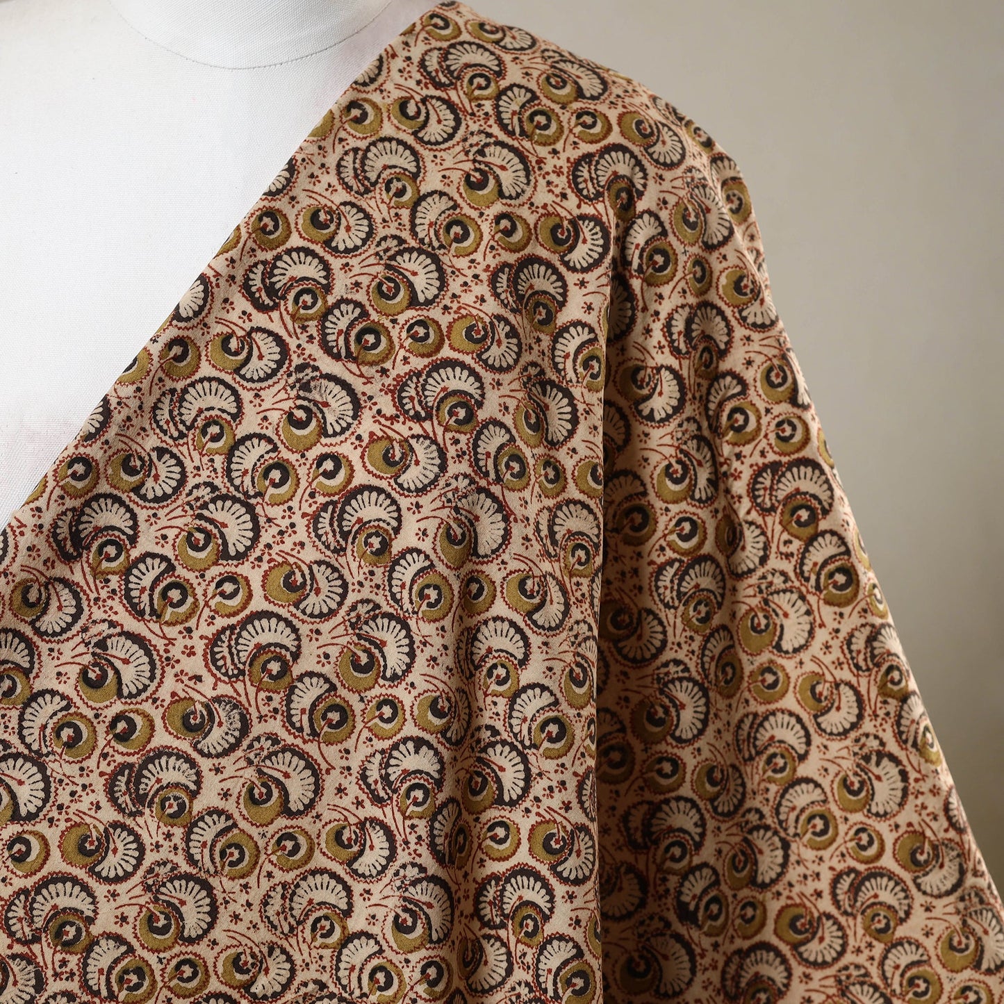 Beige - natural dyed cotton pedana kalamkari fabric 08