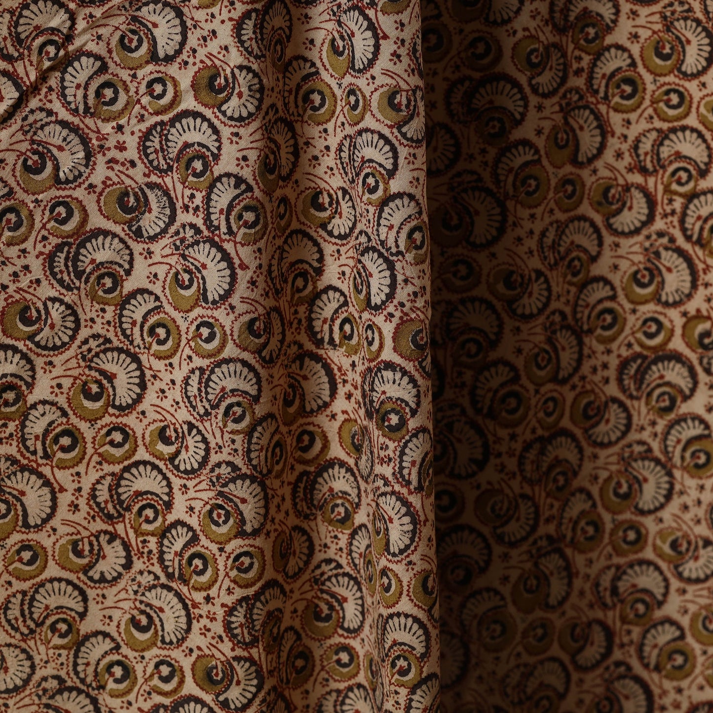 Beige - natural dyed cotton pedana kalamkari fabric 08