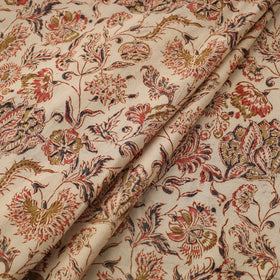 Beige Natural Dyed Block Print Cotton Pedana Kalamkari Fabric