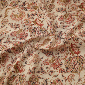 Beige Natural Dyed Block Print Cotton Pedana Kalamkari Fabric