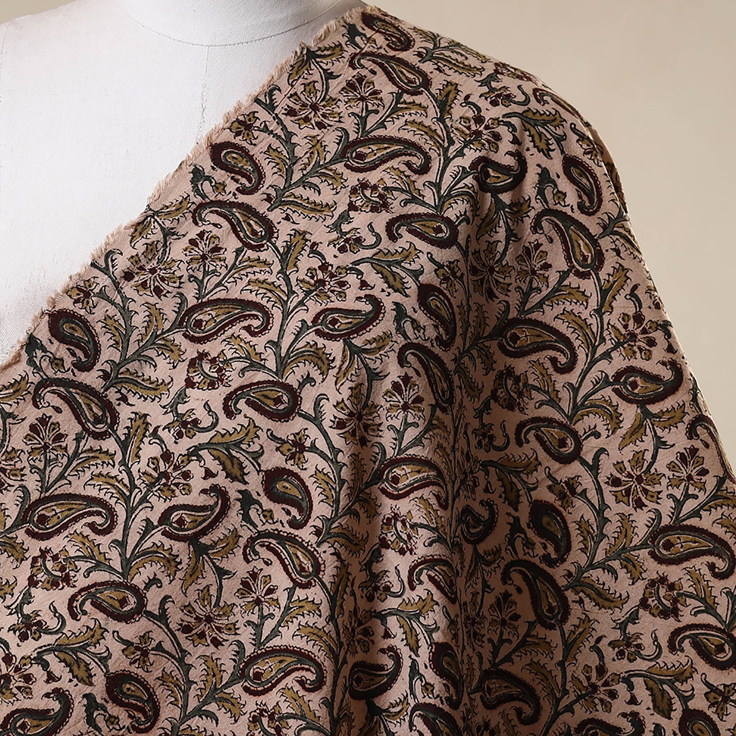 Beige - natural dyed cotton pedana kalamkari fabric 10