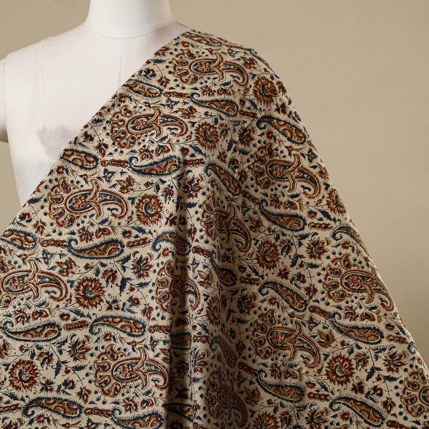 Beige - natural dyed cotton pedana kalamkari fabric 11