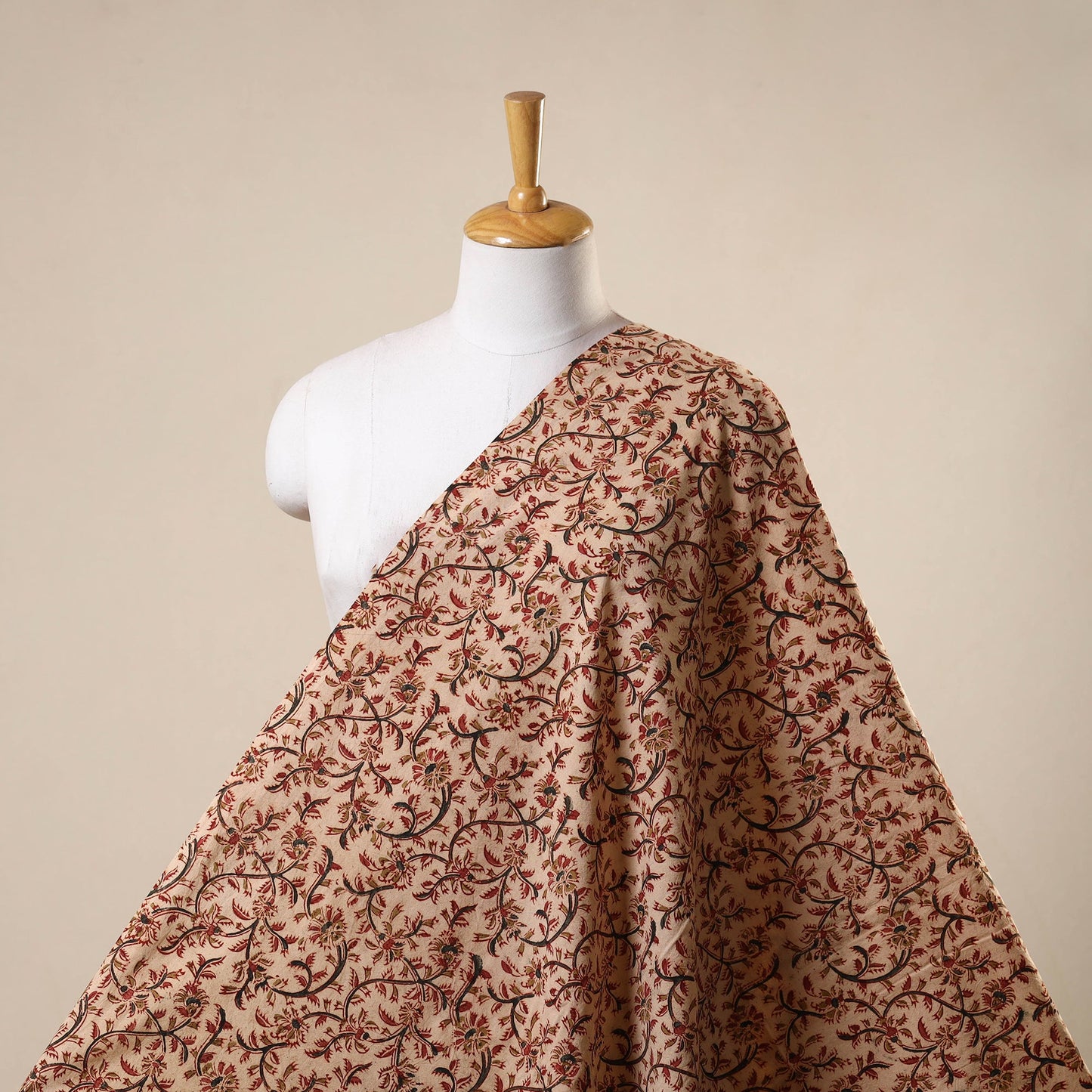 Beige - natural dyed cotton pedana kalamkari fabric 11