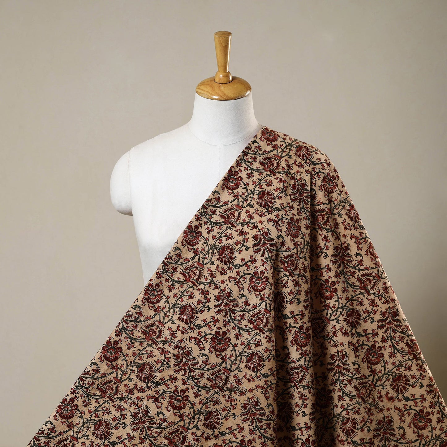 Beige - natural dyed cotton pedana kalamkari fabric 12