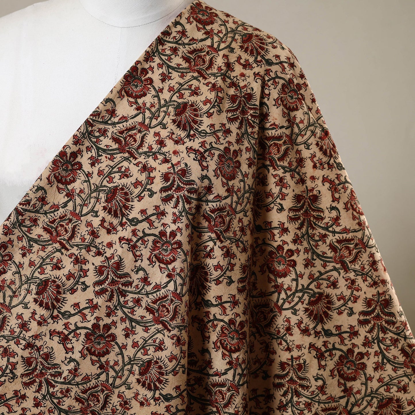 Beige - natural dyed cotton pedana kalamkari fabric 12