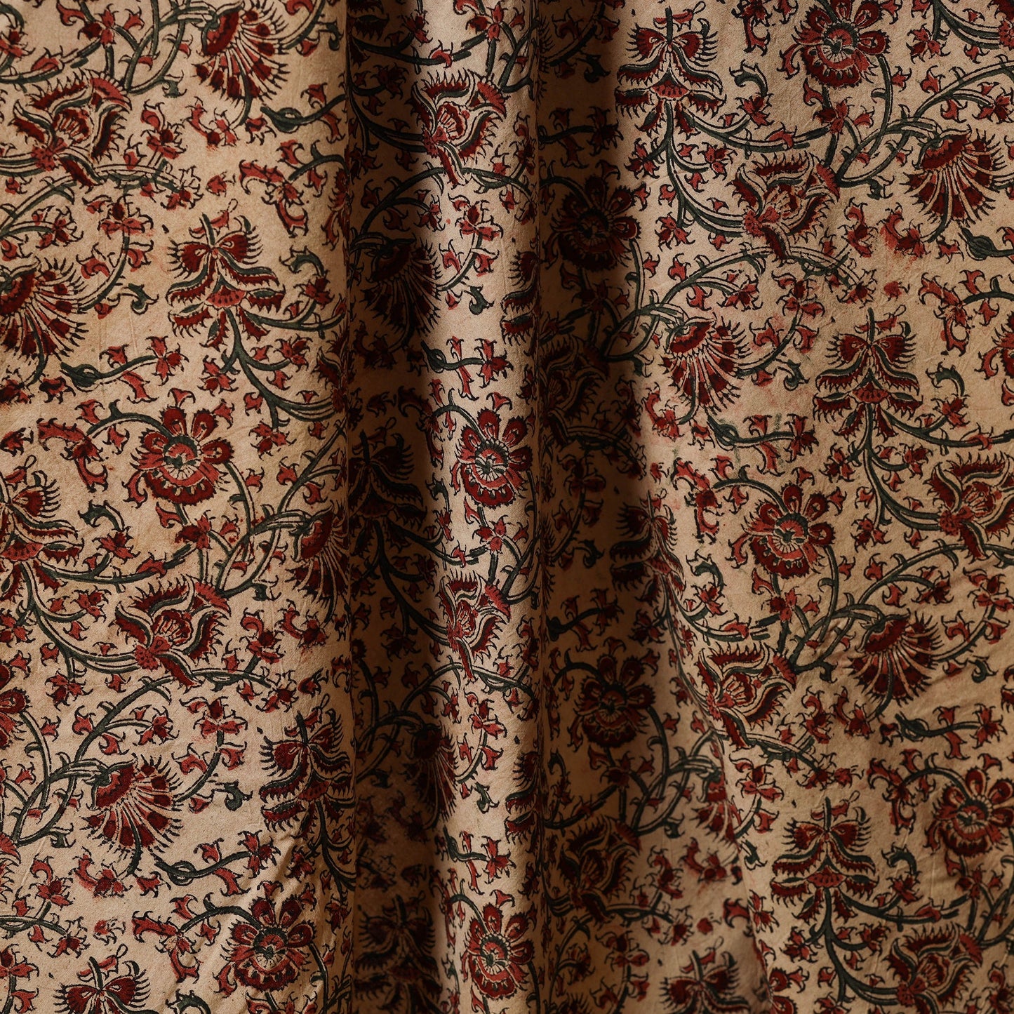 Beige - natural dyed cotton pedana kalamkari fabric 12