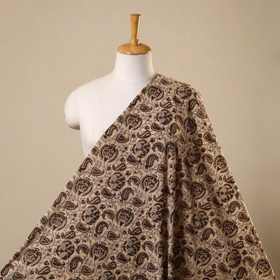 Beige Natural Dyed Block Print Cotton Pedana Kalamkari Fabric