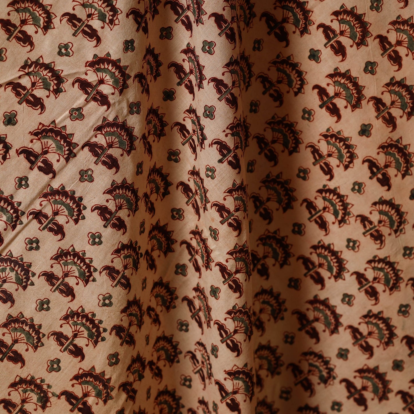 Beige - natural dyed cotton pedana kalamkari fabric 13