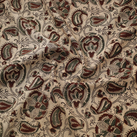 Beige Natural Dyed Block Print Cotton Pedana Kalamkari Fabric