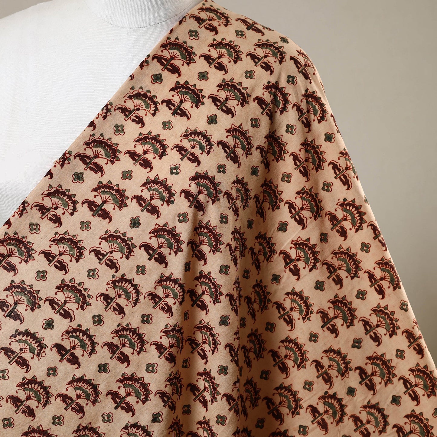 Beige - natural dyed cotton pedana kalamkari fabric 13