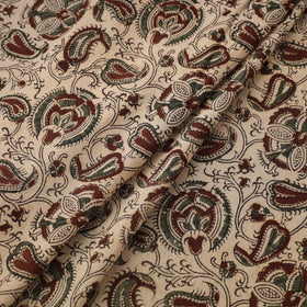 Beige Natural Dyed Block Print Cotton Pedana Kalamkari Fabric