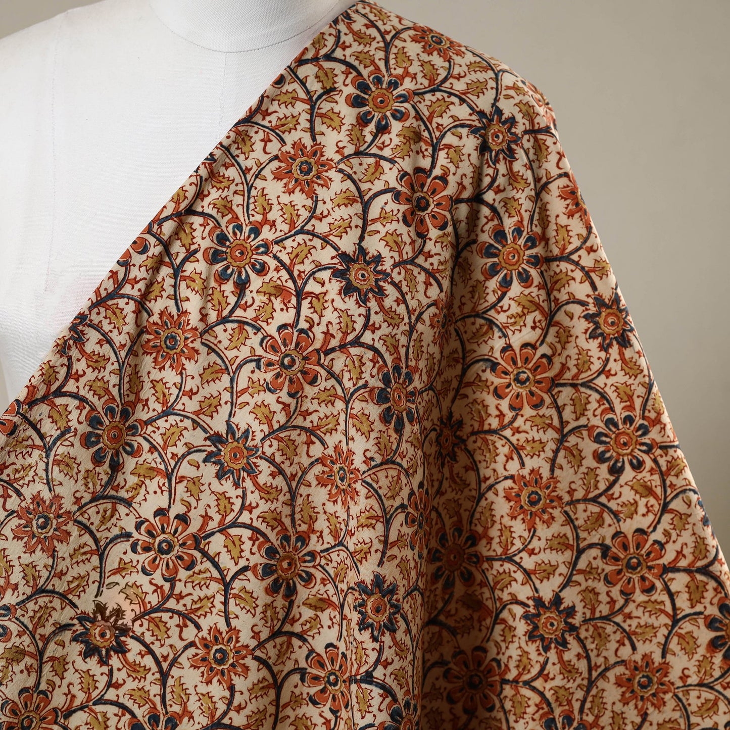 Beige - natural dyed cotton pedana kalamkari fabric 14