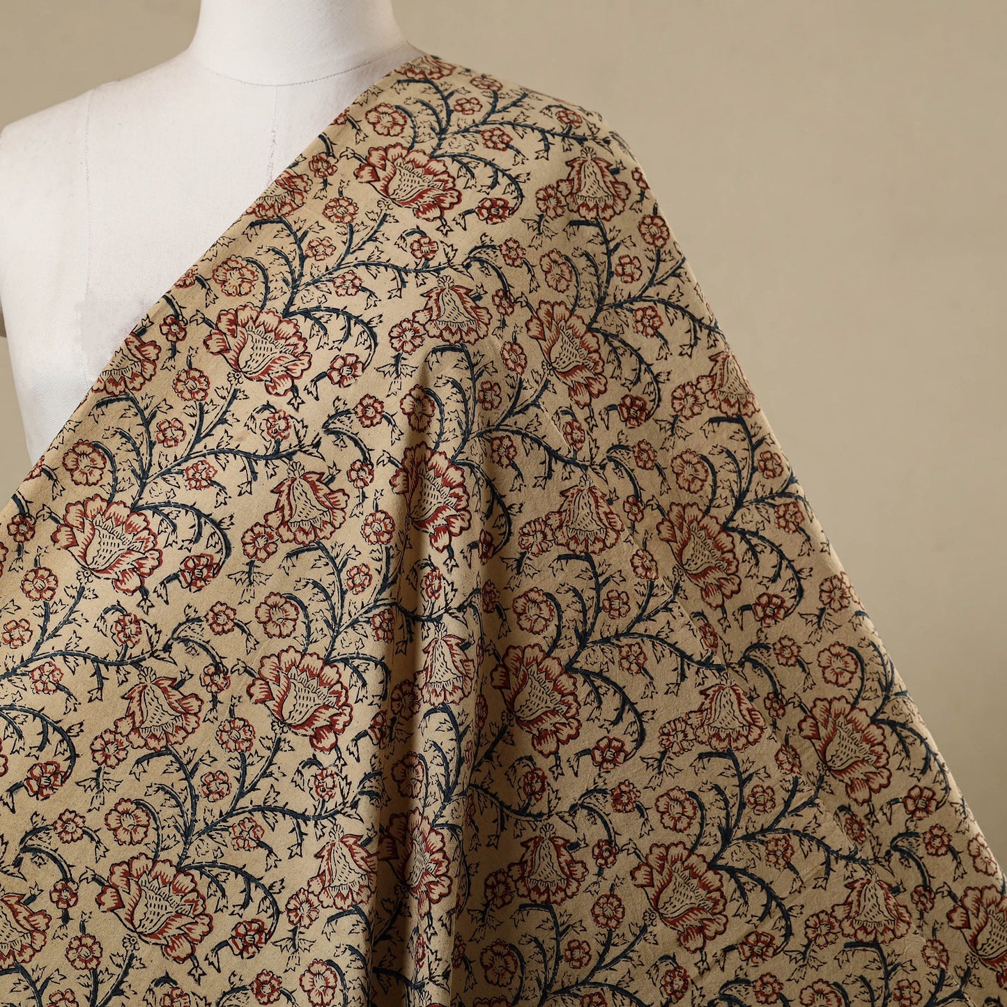 Beige - natural dyed cotton pedana kalamkari fabric 14