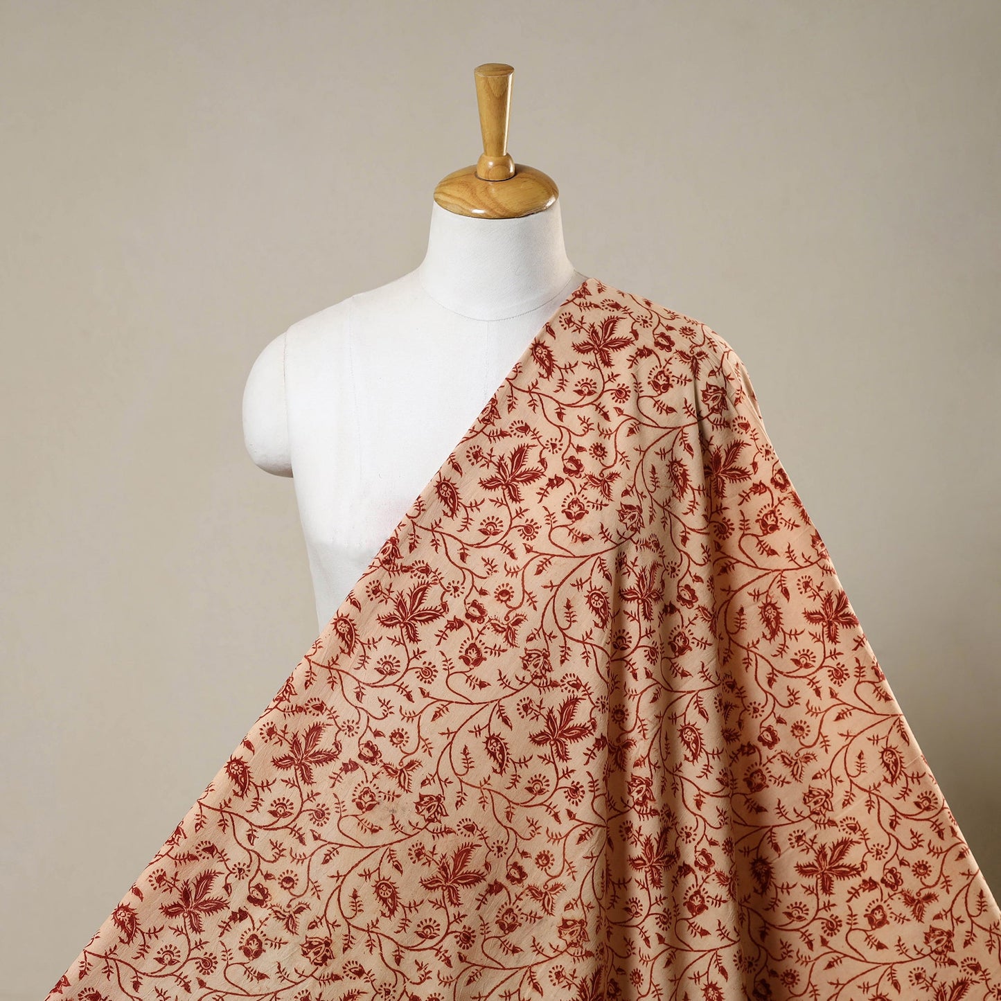 Beige - natural dyed cotton pedana kalamkari fabric 16