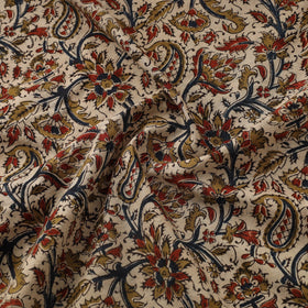Beige Natural Dyed Block Print Cotton Pedana Kalamkari Fabric