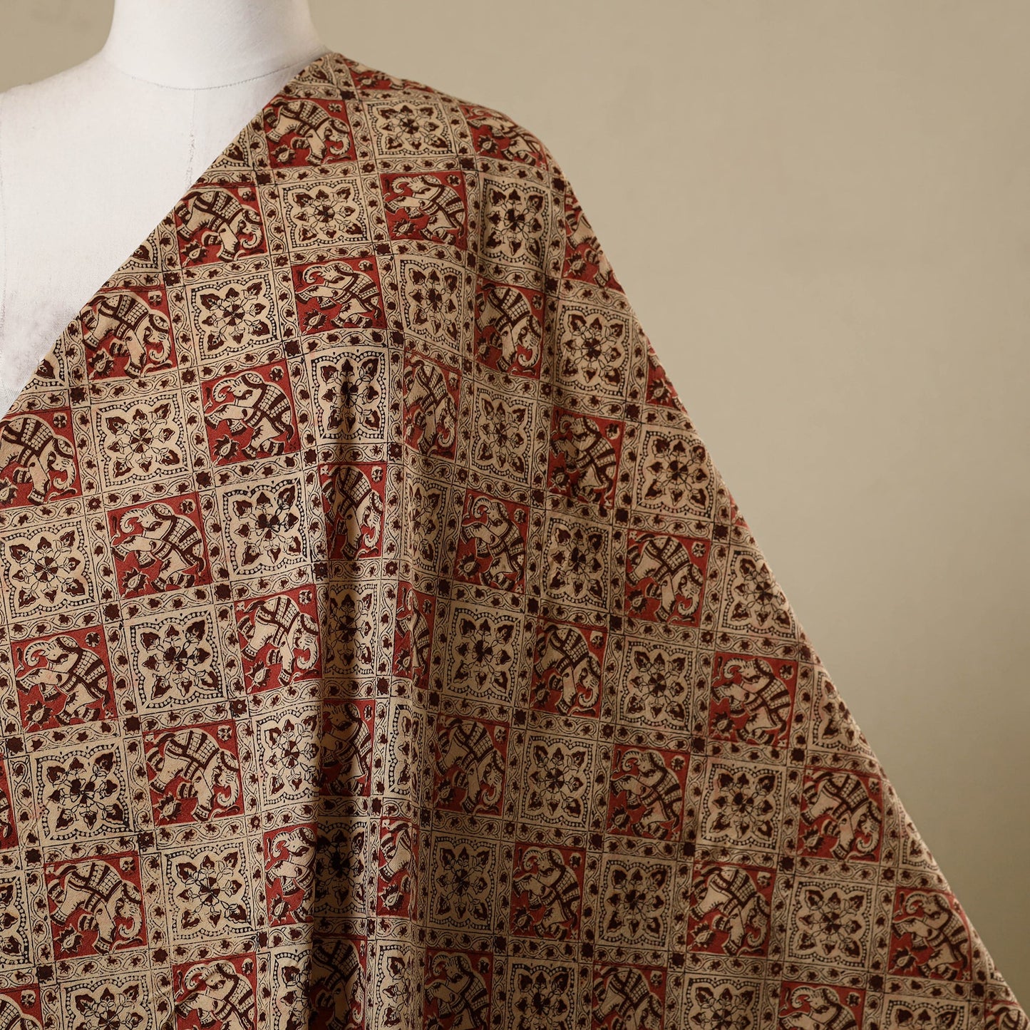 Beige - natural dyed cotton pedana kalamkari fabric 19