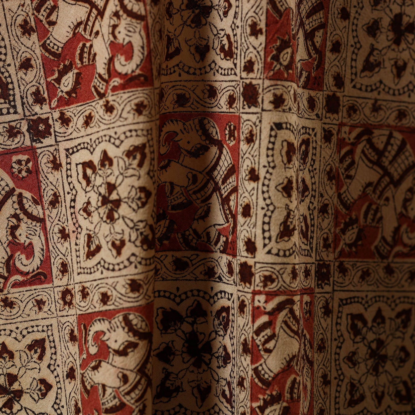 Beige - natural dyed cotton pedana kalamkari fabric 19