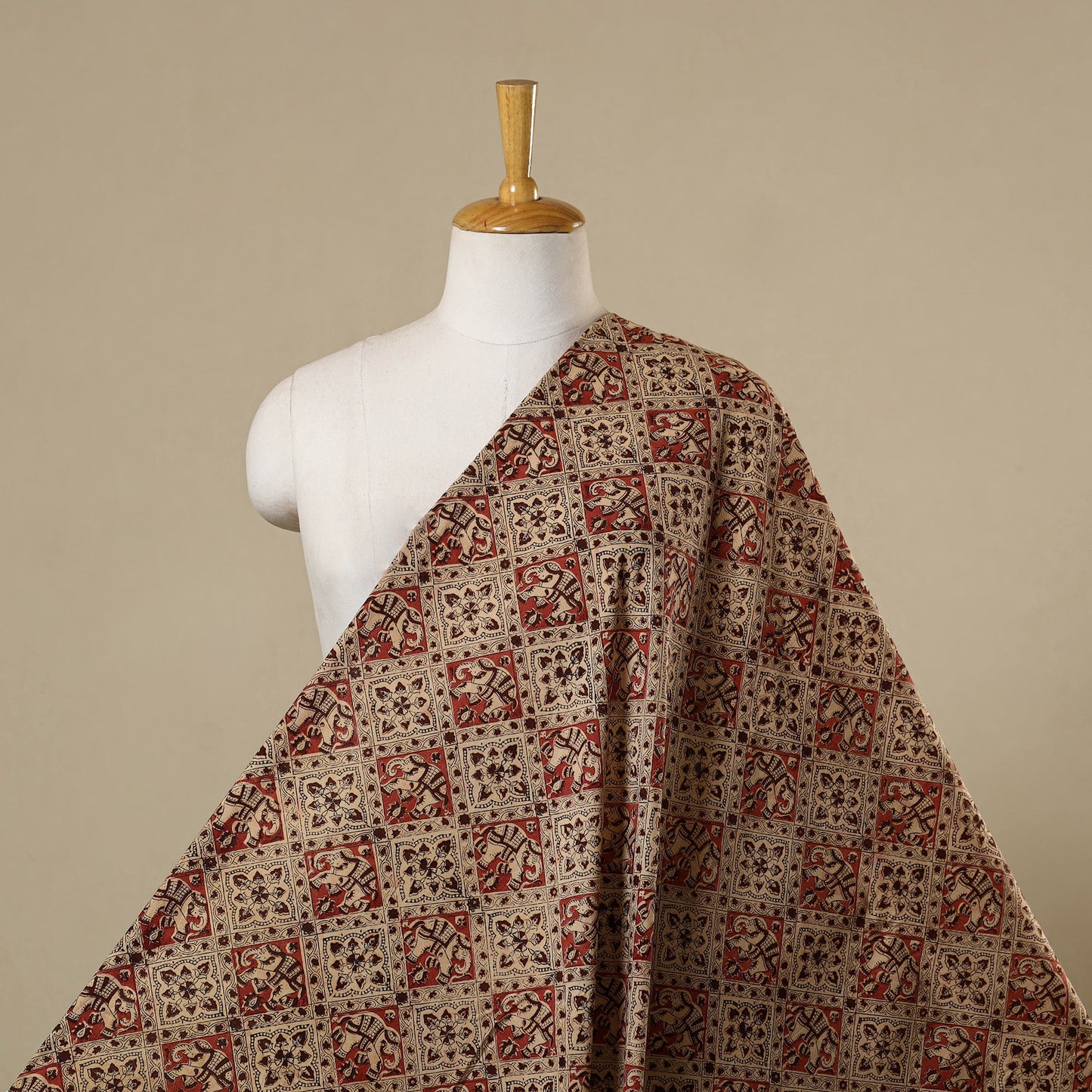 Beige - natural dyed cotton pedana kalamkari fabric 19