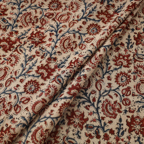 Beige Natural Dyed Block Print Cotton Pedana Kalamkari Fabric