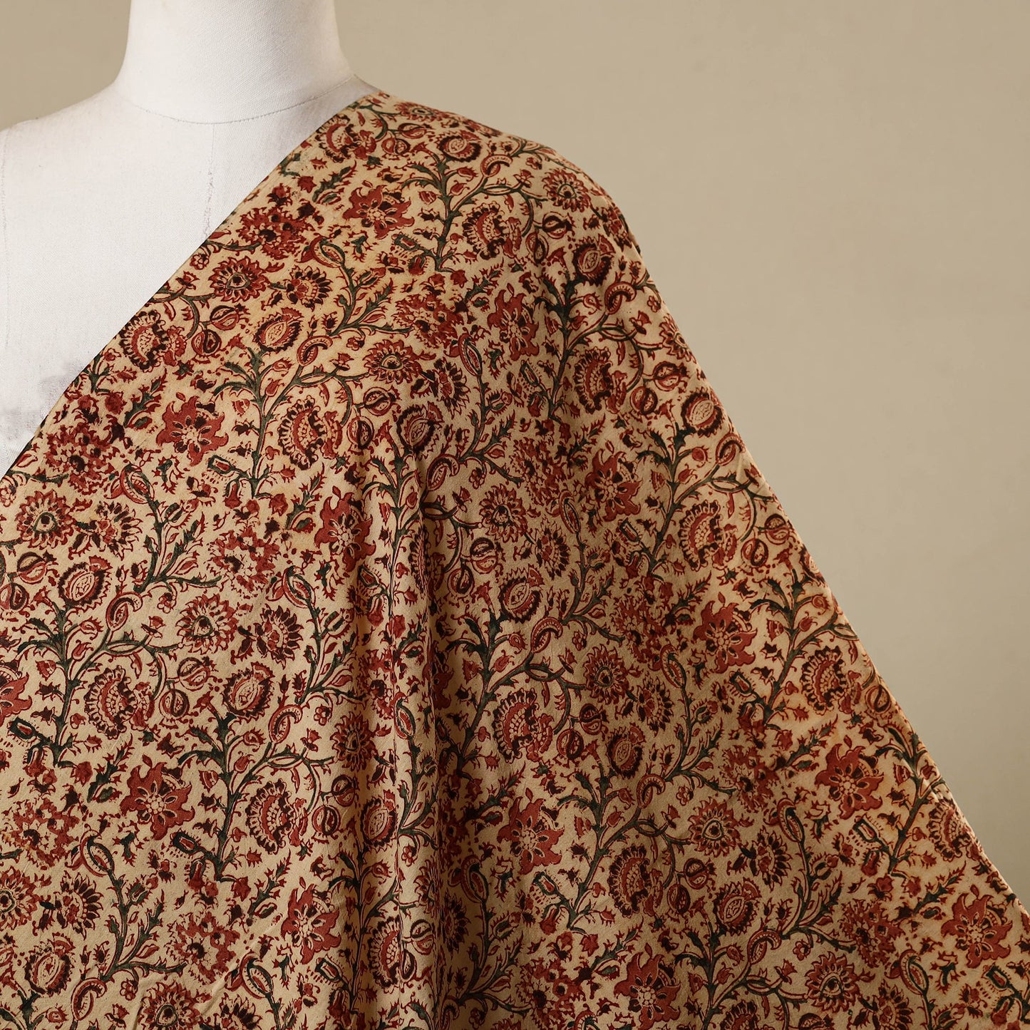 Beige - natural dyed cotton pedana kalamkari fabric 20