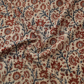 Beige Natural Dyed Block Print Cotton Pedana Kalamkari Fabric