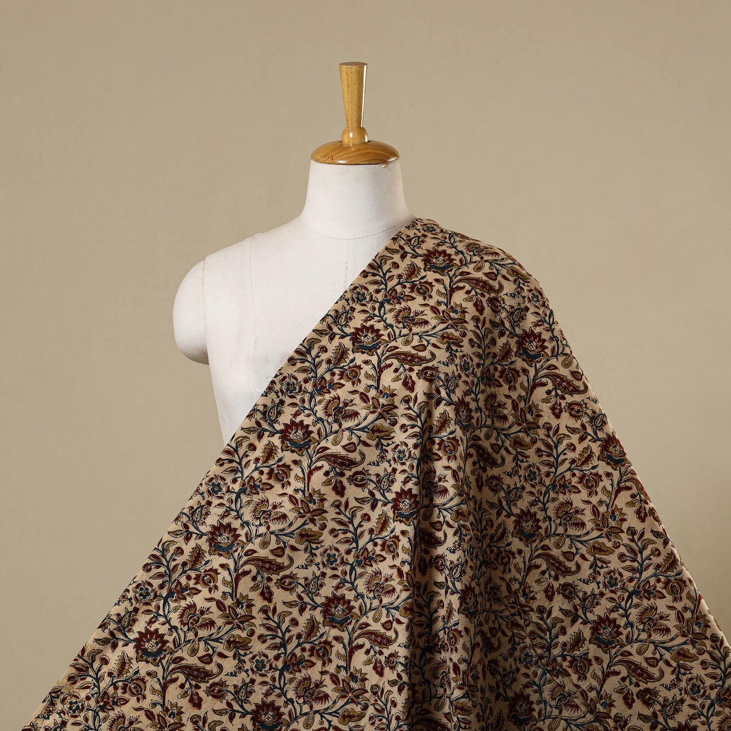 Beige - natural dyed cotton pedana kalamkari fabric 21