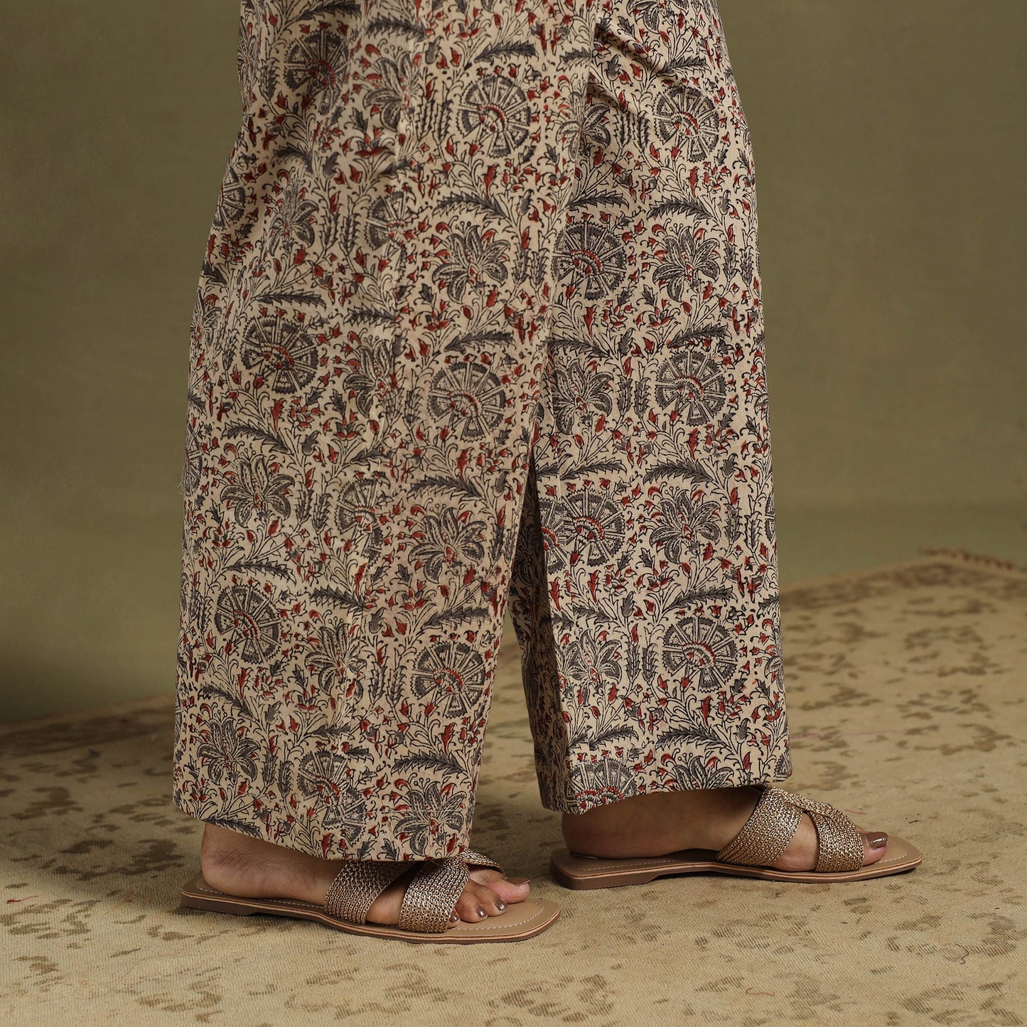 Beige Natural Dyed Block Print Cotton Pedana Kalamkari Co-ord Set