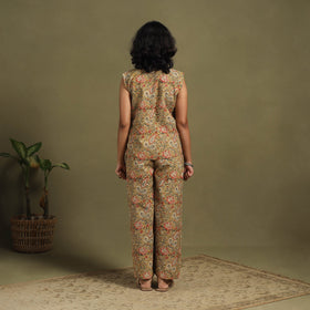 Beige Natural Dyed Block Print Cotton Pedana Kalamkari Co-ord Set